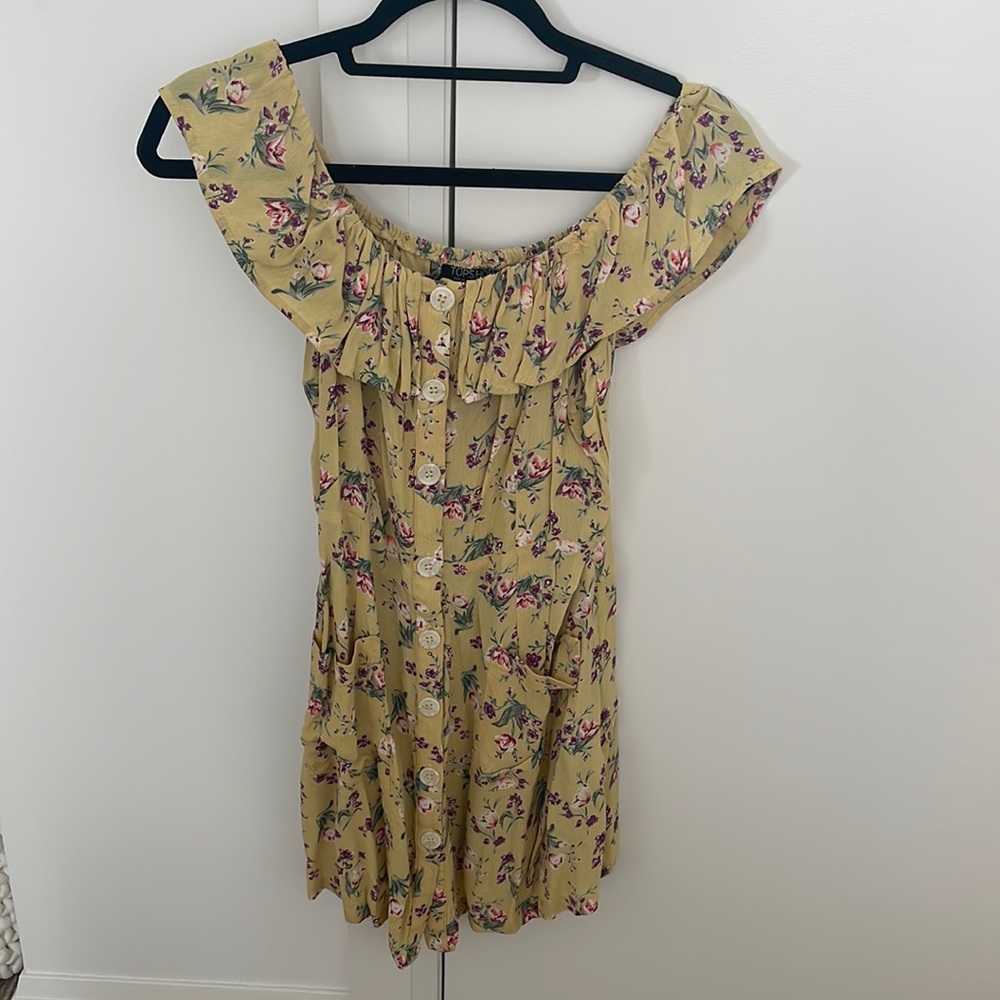 Top shop yellow floral off the shoulder dress